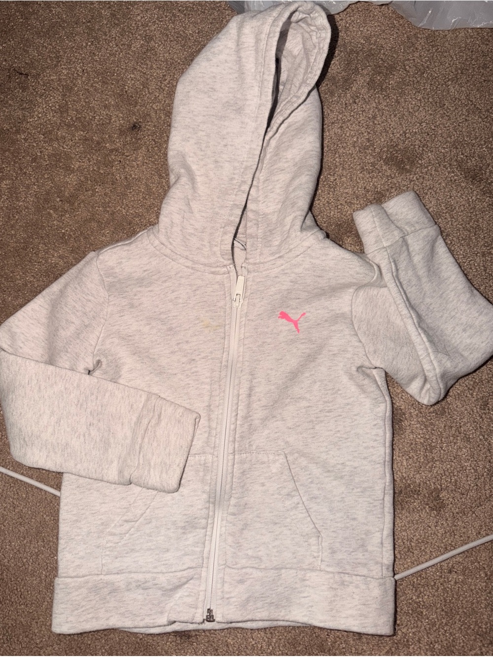 Puma Kids Heather Gray Zip Hoodie with Pink Puma Logo